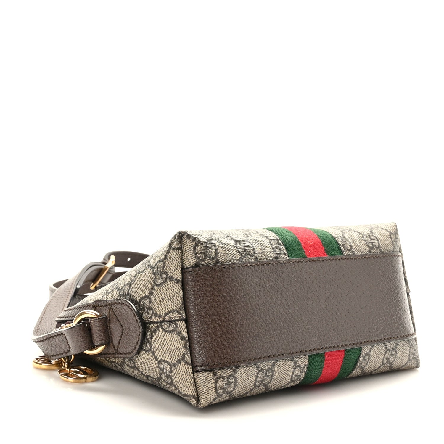 Gucci GG Supreme Monogram Textured Dollar Calfskin Web Small Ophidia Dome Shoulder Bag Beige Ebony New Acero 4 of 9