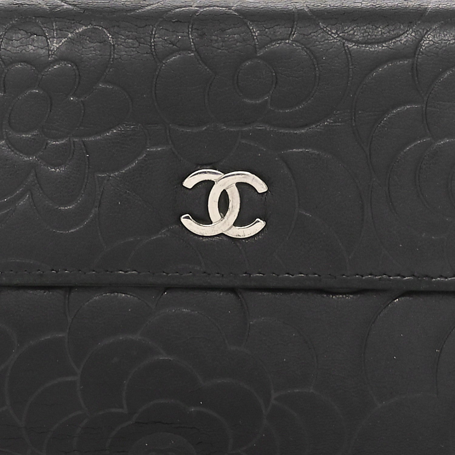 Chanel Lambskin Camellia Embossed Large Gusset Flap Wallet Black 9 of 13
