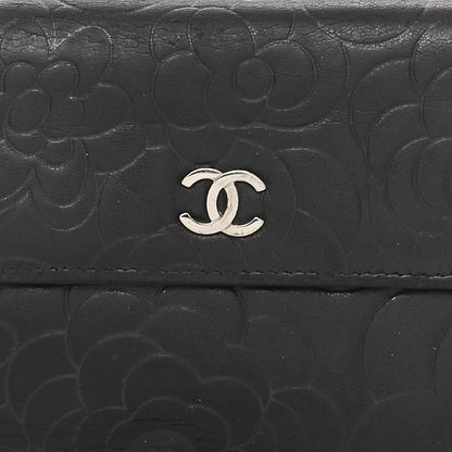 Chanel Lambskin Camellia Embossed Large Gusset Flap Wallet Black 9 of 13