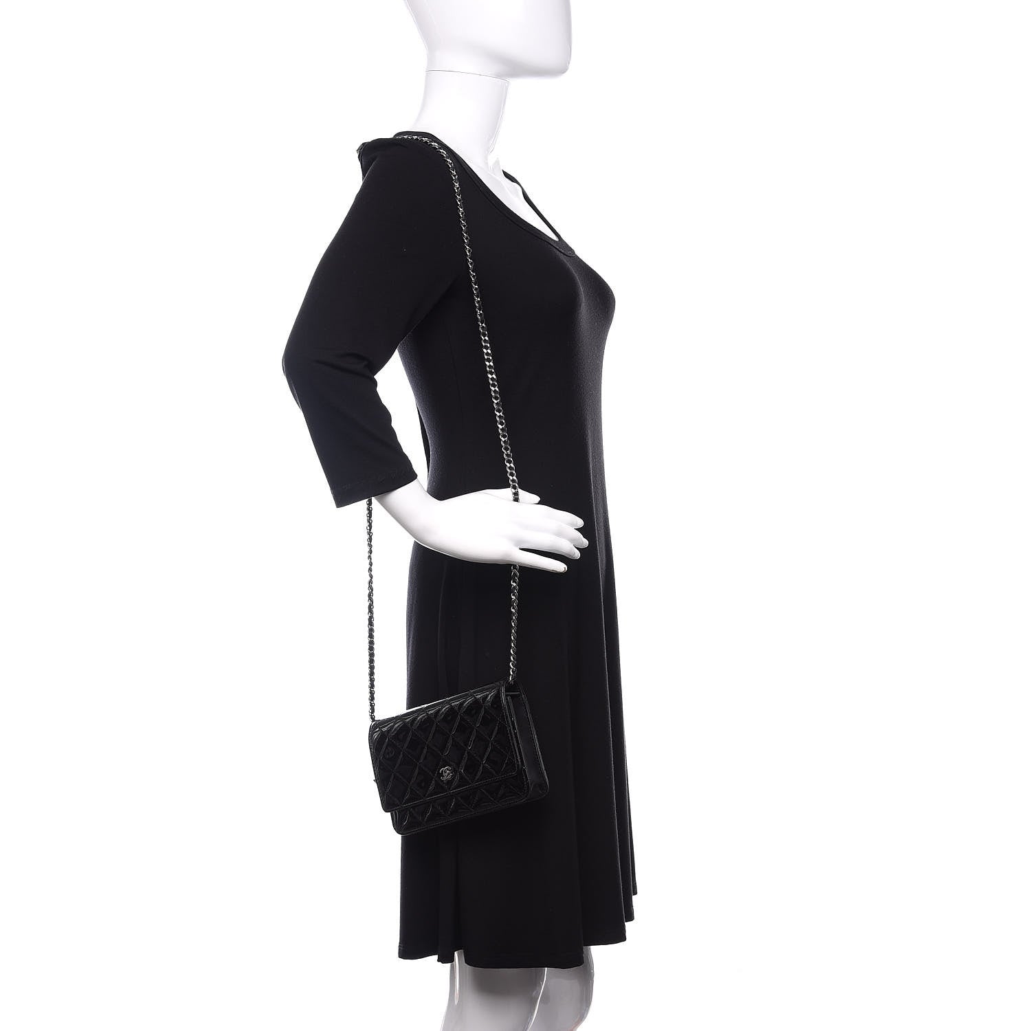 Chanel Patent Quilted Wallet On Chain WOC Black 2 of 11