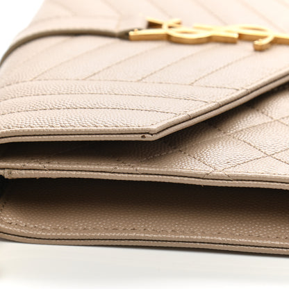 Saint Laurent Grain De Poudre Textured Mixed Matelasse Triquilt Monogram Clutch Dark Beige 8 of 9