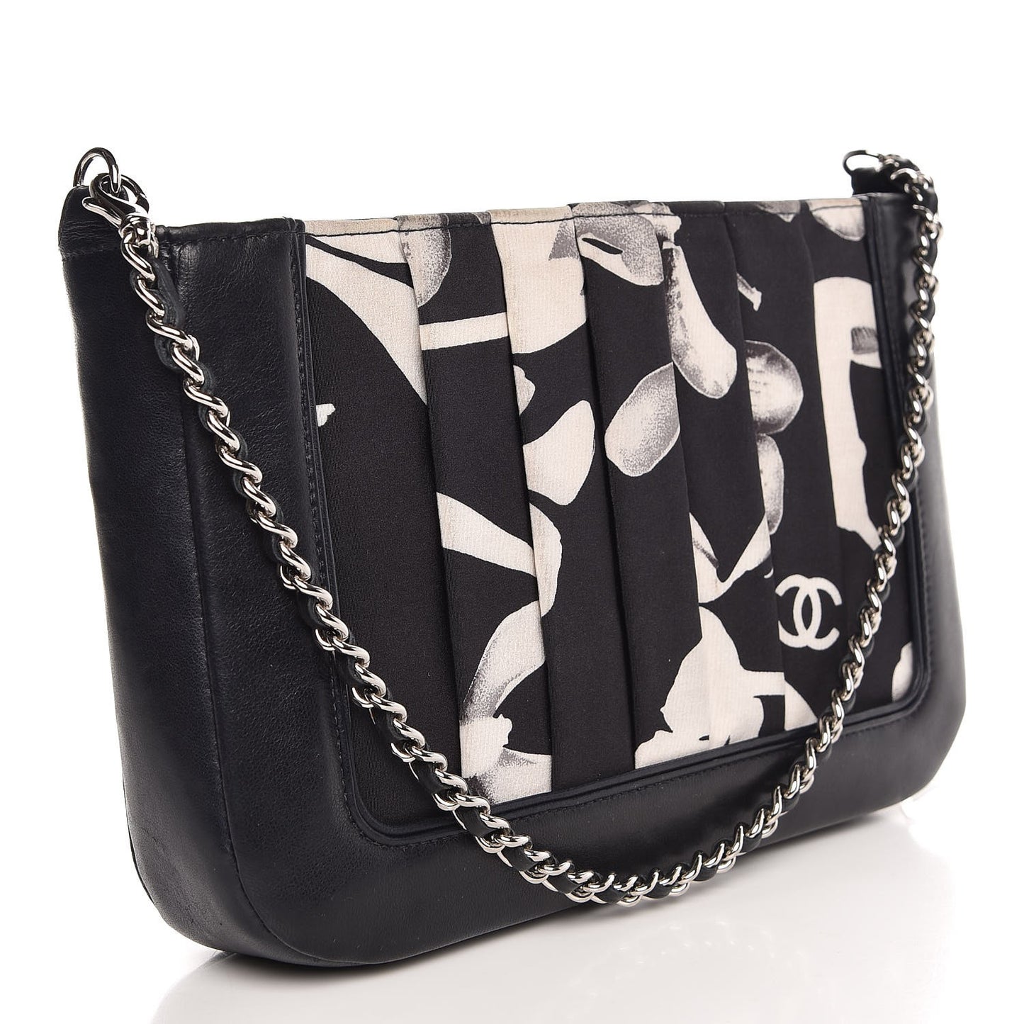 Lambskin Fabric Pleated Symbols Pochette Black
