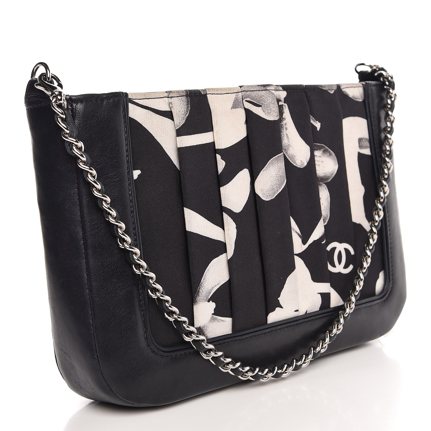 Chanel Lambskin Fabric Pleated Symbols Pochette Black 3 of 8