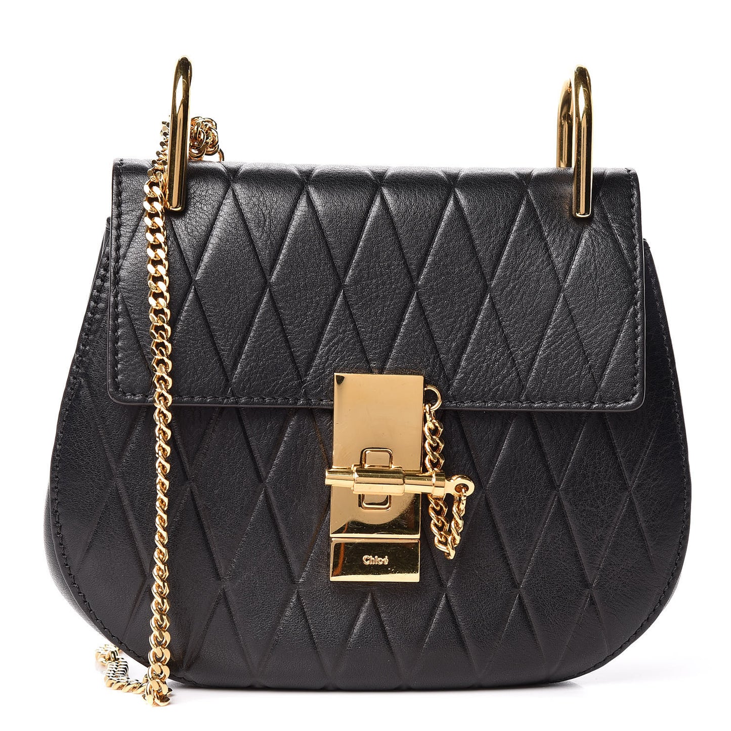 Calfskin Diamond Embossed Drew Shoulder Bag Black