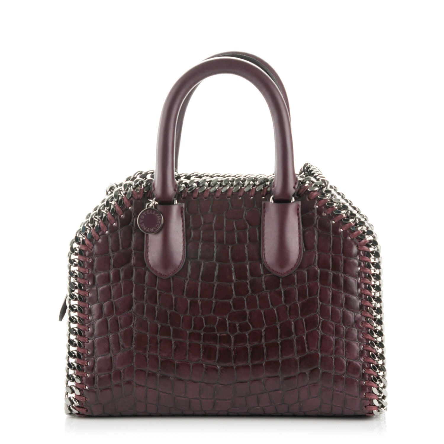 Stella McCartney Faux Leather Crocodile Embossed Mini Falabella Box Top Handle Bag Burgundy 1 of 7