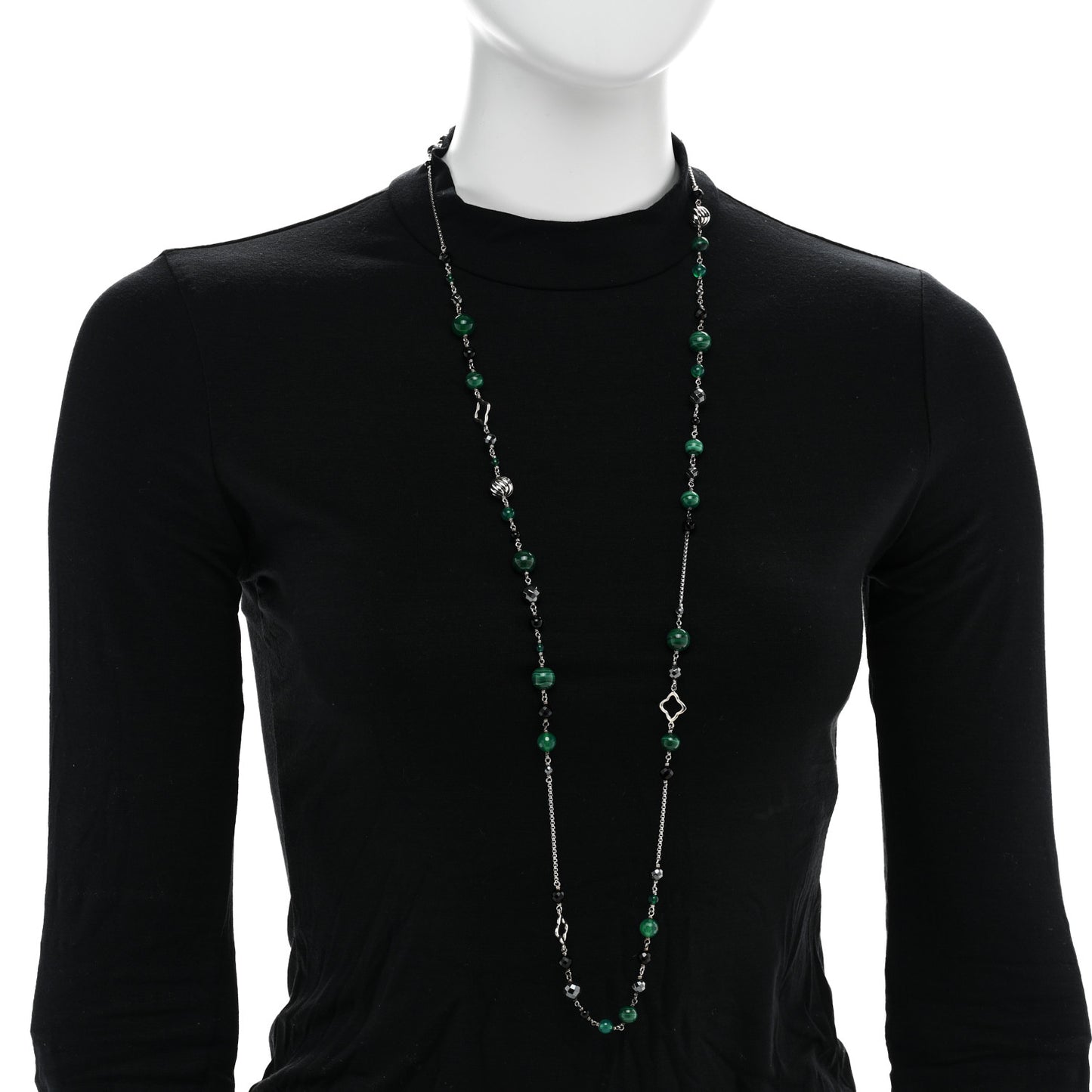 Sterling Silver Black Onyx Malachite Chalcedony Hematine Bijoux Necklace