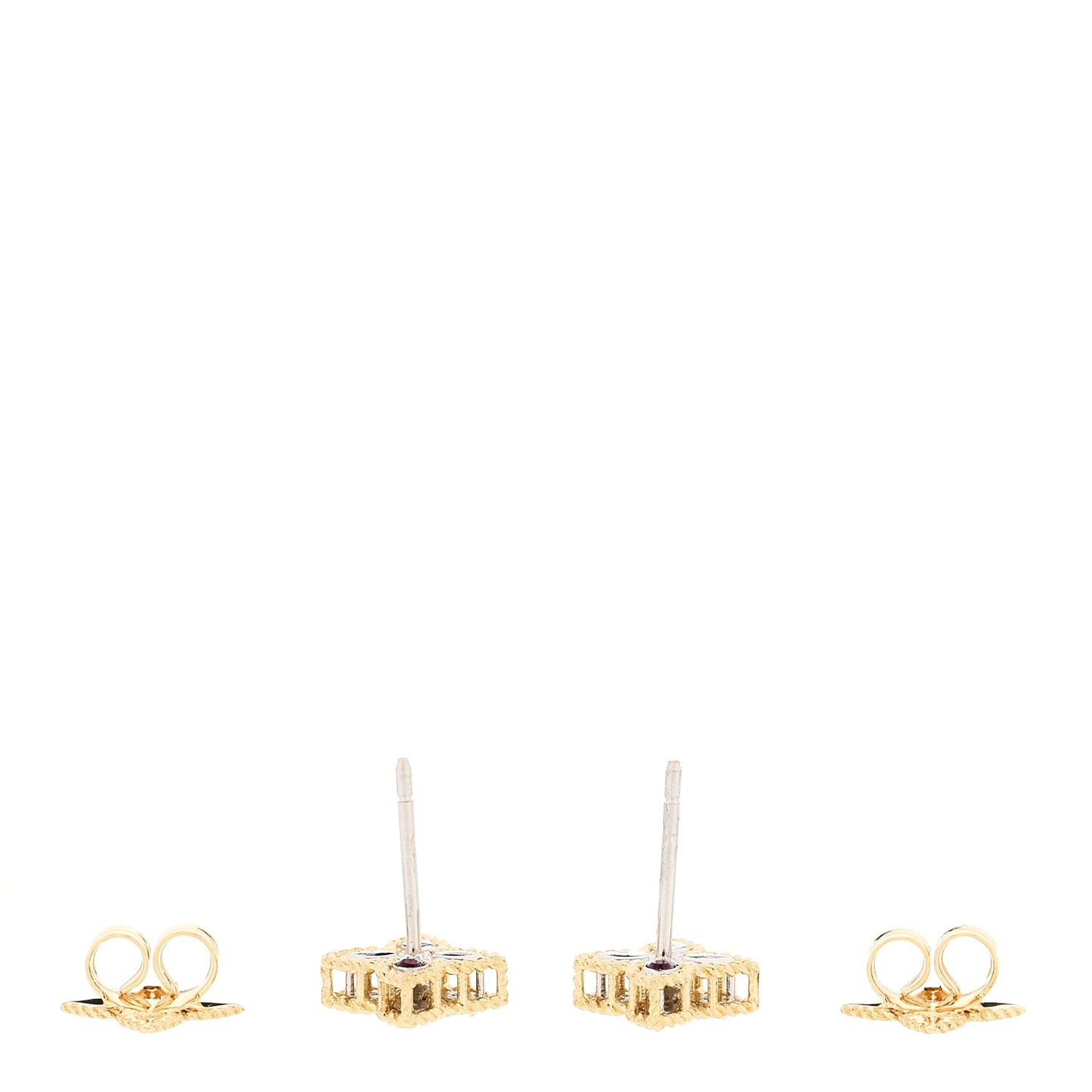 18K Yellow White Gold Diamond Small Princess Flower Stud Earrings
