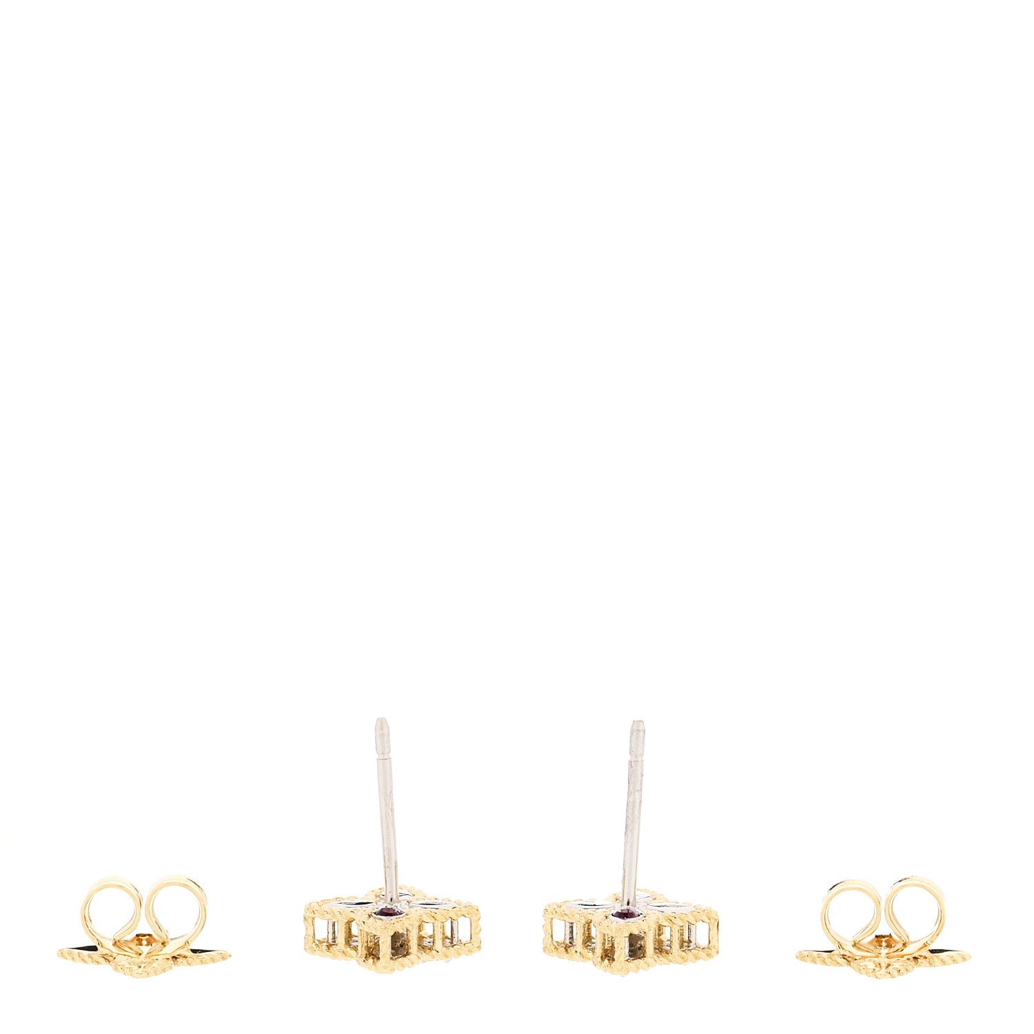 Roberto Coin 18K Yellow White Gold Diamond Small Princess Flower Stud Earrings 3 of 5
