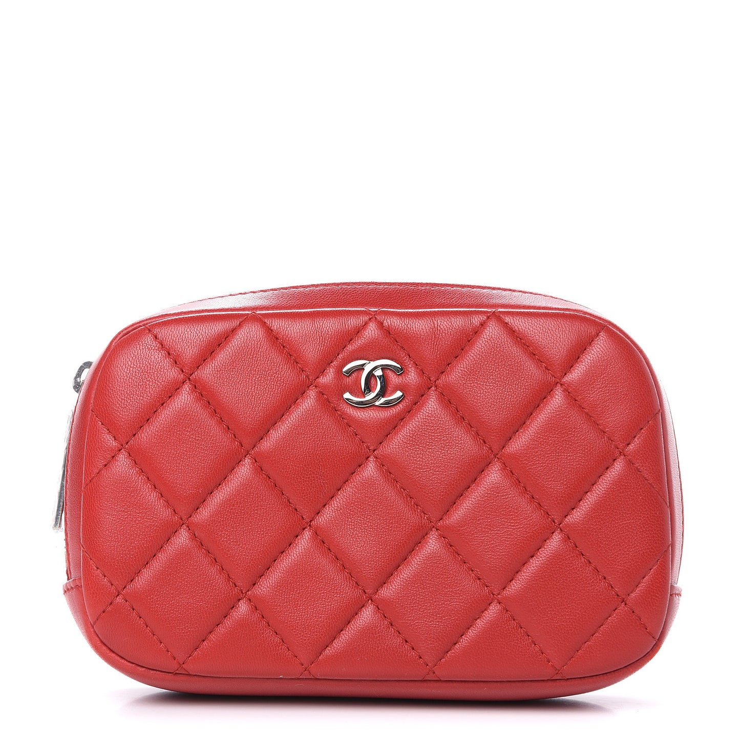 Lambskin Quilted Small Curvy Pouch Cosmetic Case Dark Red