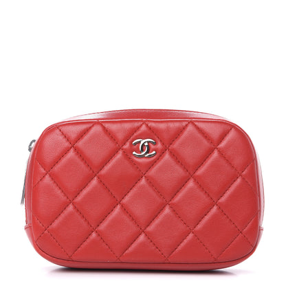 Chanel Lambskin Quilted Small Curvy Pouch Cosmetic Case Dark Red 1 of 10