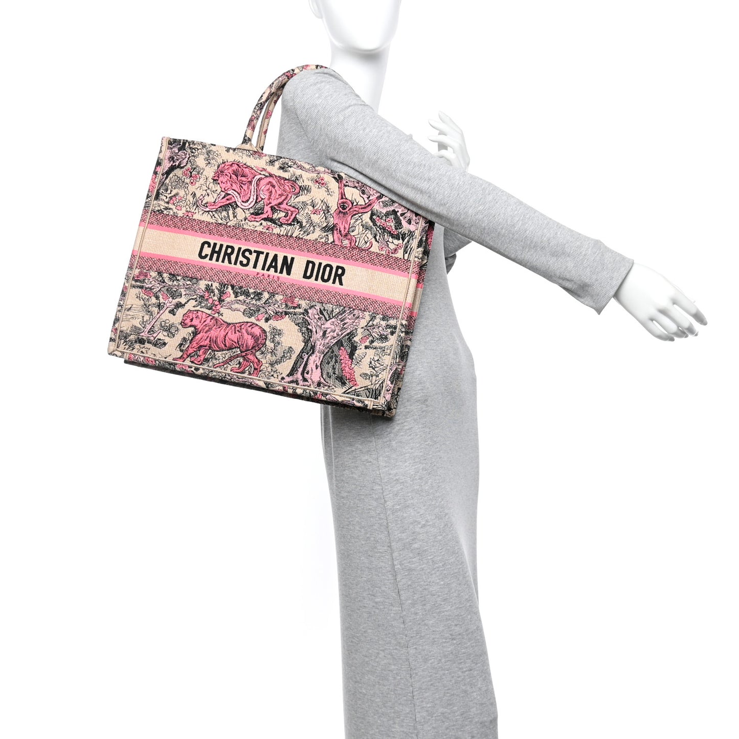 Canvas Toile De Jouy Embroidered Large Book Tote Rose Multicolor