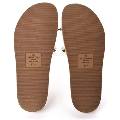 Valentino Garavani PVC Metallic Nappa Rockstud Moonwalk Flat Slide Sandals 37.5 Platino Transparent 5 of 10