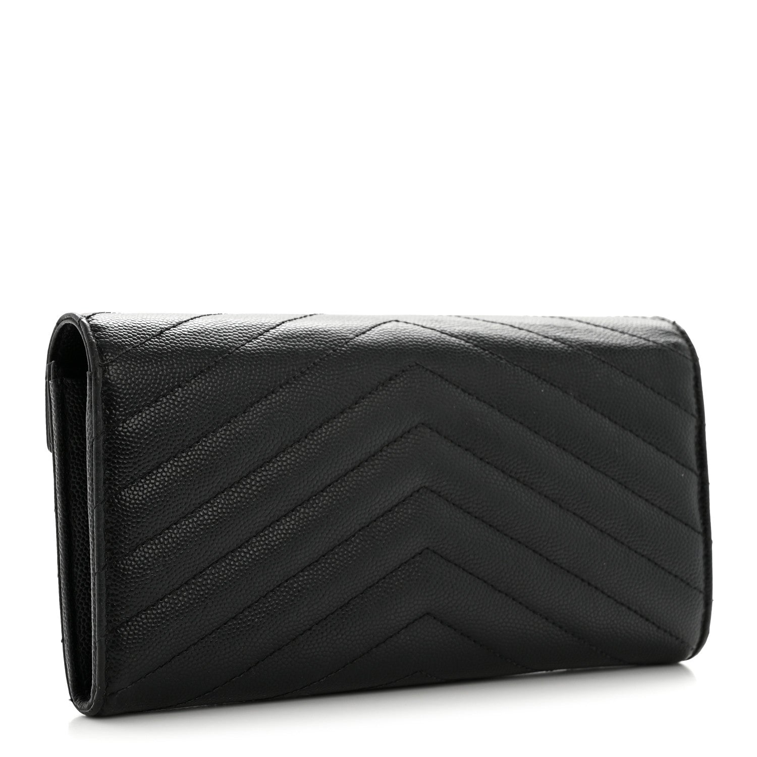 Saint Laurent Grain De Poudre Matelasse Chevron Monogram Flap Wallet Black 3 of 13
