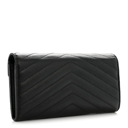Saint Laurent Grain De Poudre Matelasse Chevron Monogram Flap Wallet Black 3 of 13