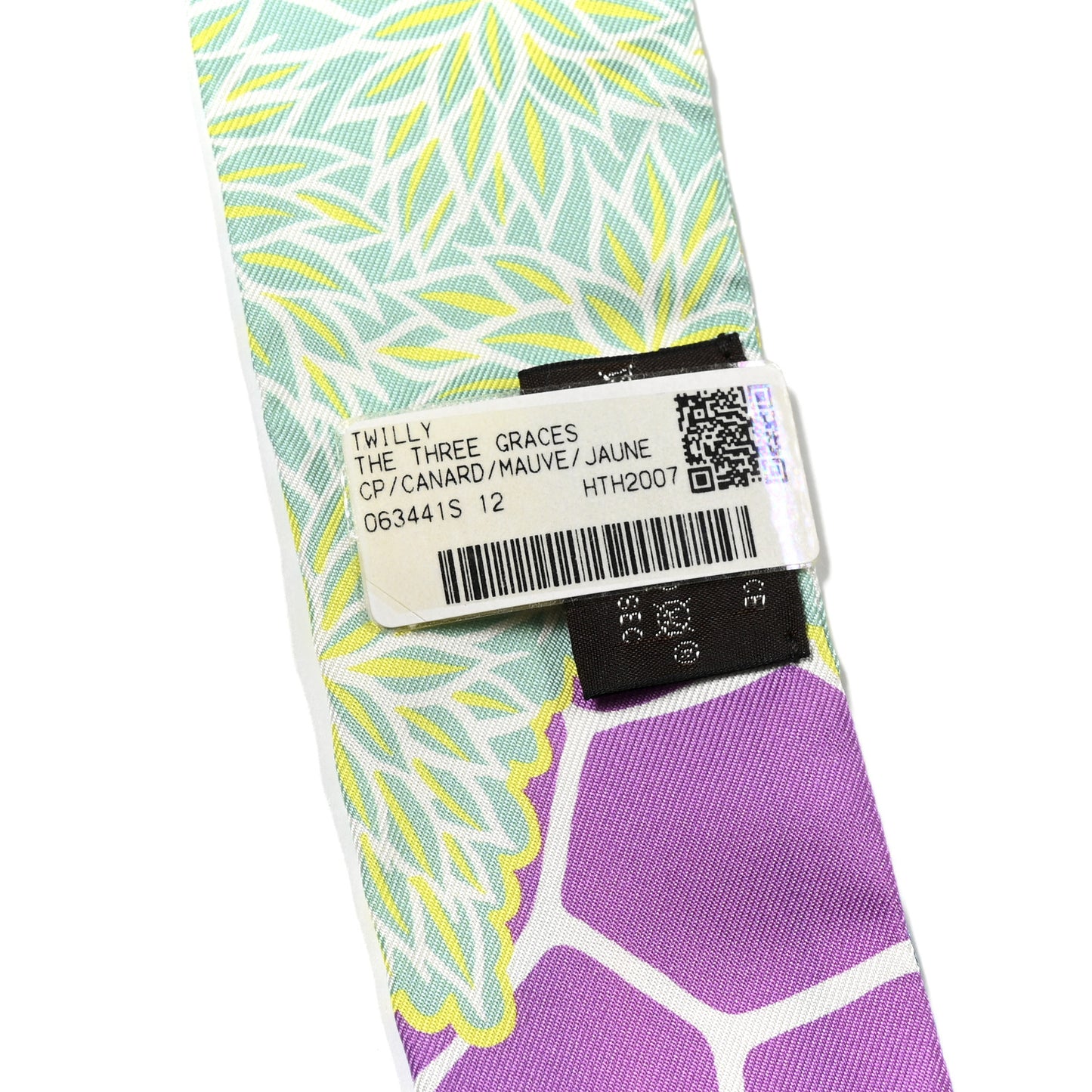 Silk The Three Graces Twilly Canard Mauve Jaune Fluo