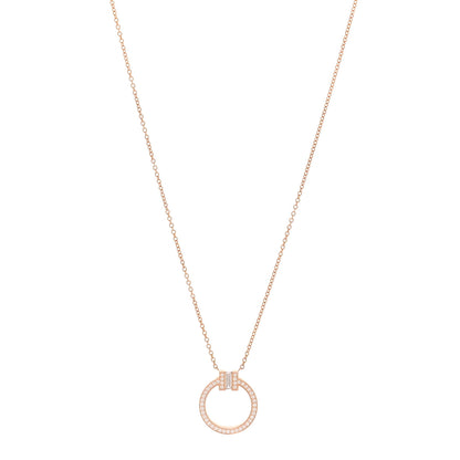 Tiffany 18K Rose Gold Diamond T Baguette Pave Pendant Necklace 1 of 6