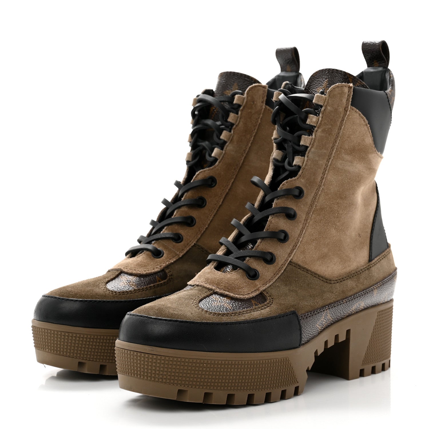 Louis Vuitton Suede Calfskin Monogram Laureate Platform Desert Boots 38.5 Taupe 3 of 9