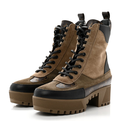 Louis Vuitton Suede Calfskin Monogram Laureate Platform Desert Boots 38.5 Taupe 3 of 9