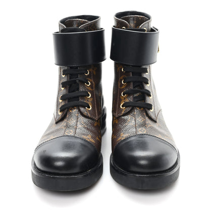 Louis Vuitton Calfskin Monogram Wonderland Flat Ranger Boots 38 Black 3 of 10