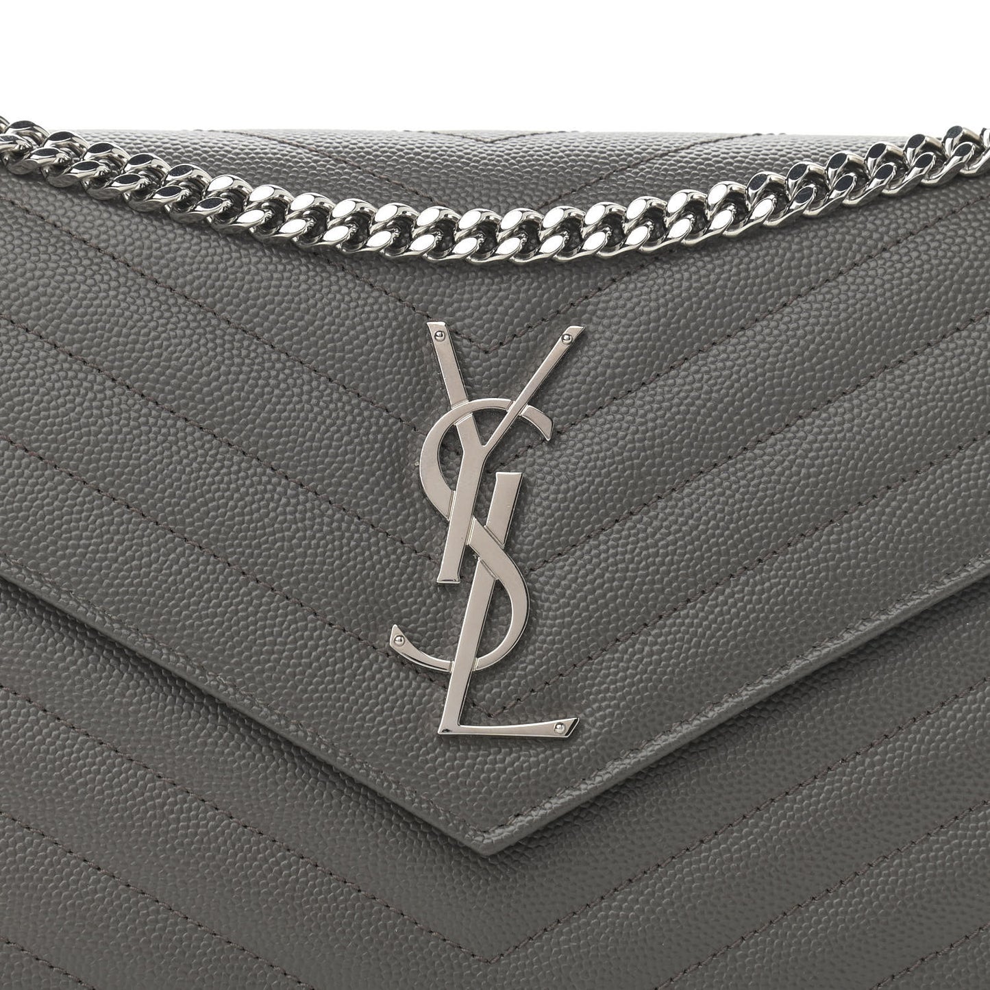 Grain De Poudre Matelasse Chevron Monogram Chain Wallet Grey