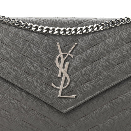 Saint Laurent Grain De Poudre Matelasse Chevron Monogram Chain Wallet Grey 8 of 10