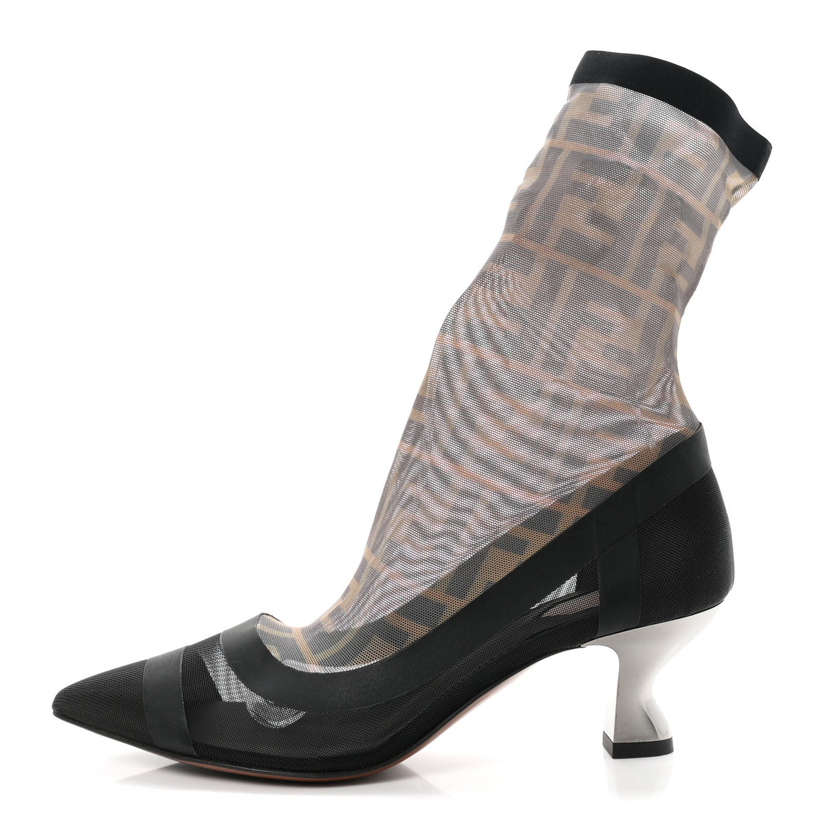 Fendi Technical Mesh Vitello Gommato FF Sock Boot Pumps 36 Tobacco Moro Black 1 of 9