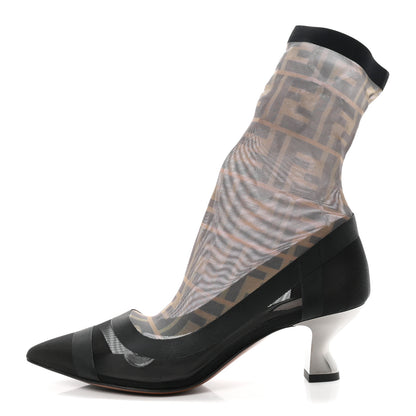 Fendi Technical Mesh Vitello Gommato FF Sock Boot Pumps 36 Tobacco Moro Black 1 of 9