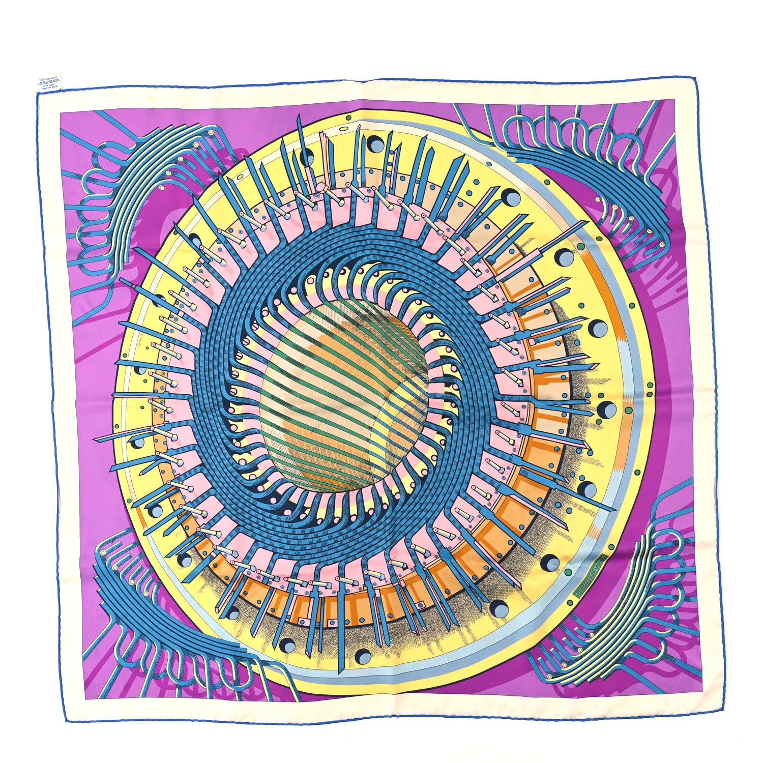 Hermes Silk Alternateur Scarf 90  Cyclamen Jaune Bleu 1 of 4