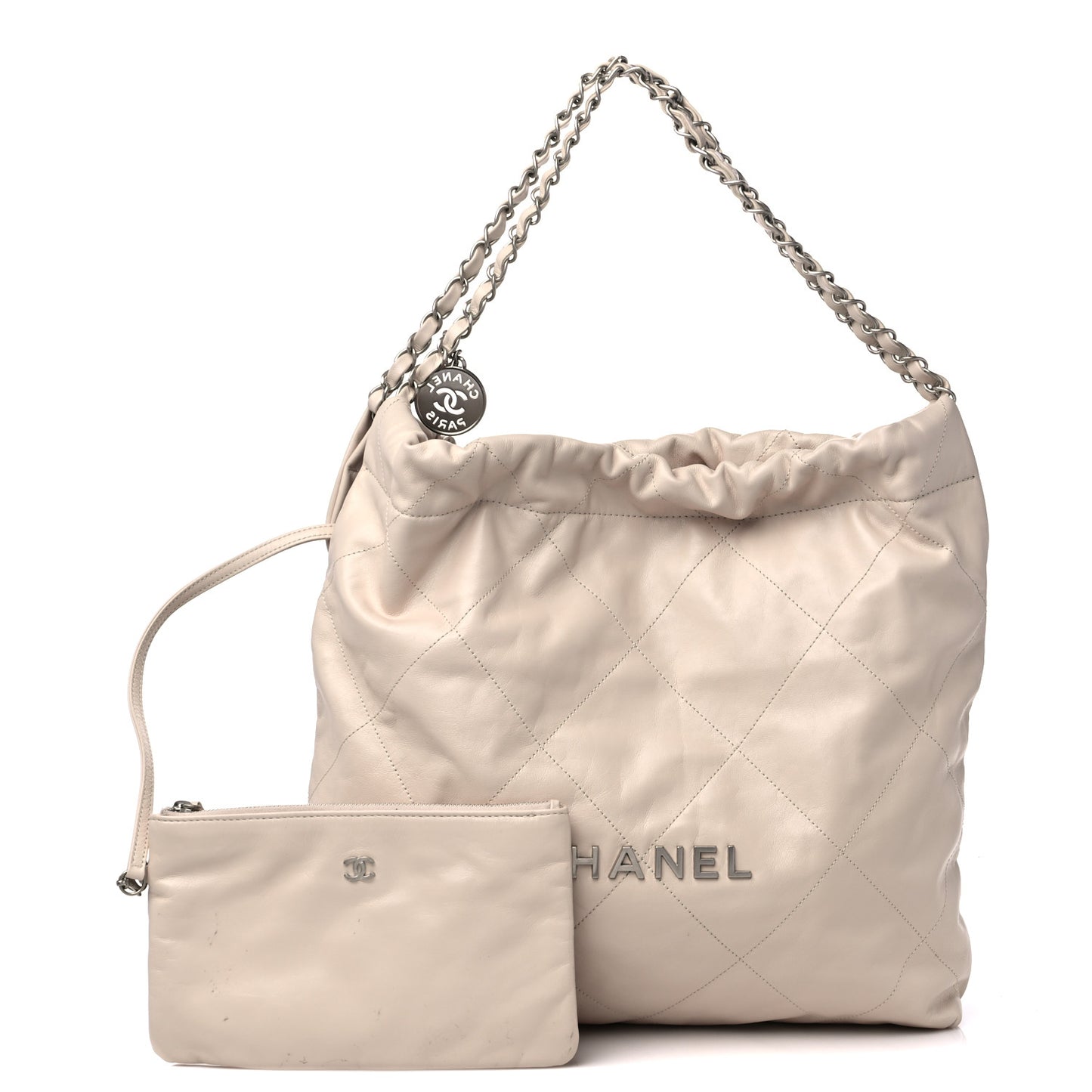 Shiny Calfskin Quilted Chanel 22 Light Beige