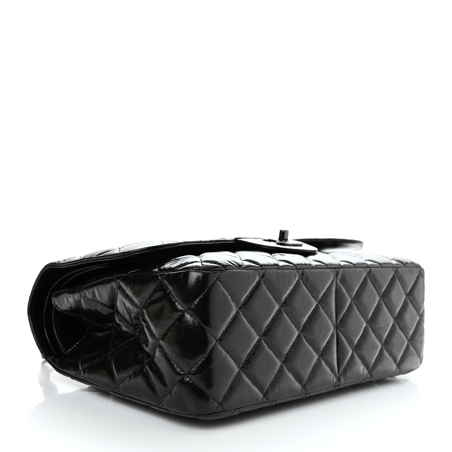 Shiny Distressed Calfskin Quilted Jumbo Double Flap So Black