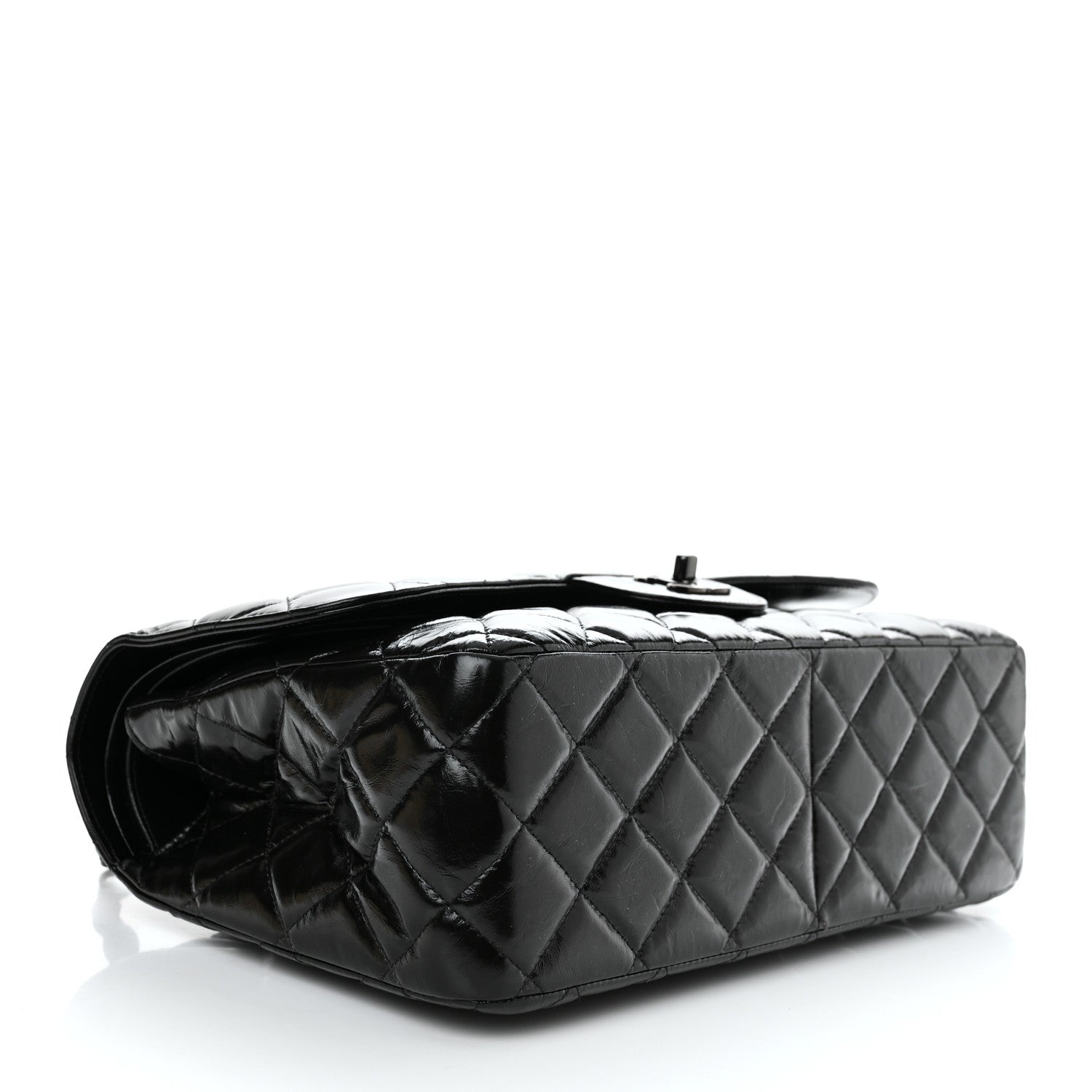 Chanel Shiny Distressed Calfskin Quilted Jumbo Double Flap So Black 4 of 11
