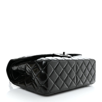 Chanel Shiny Distressed Calfskin Quilted Jumbo Double Flap So Black 4 of 11