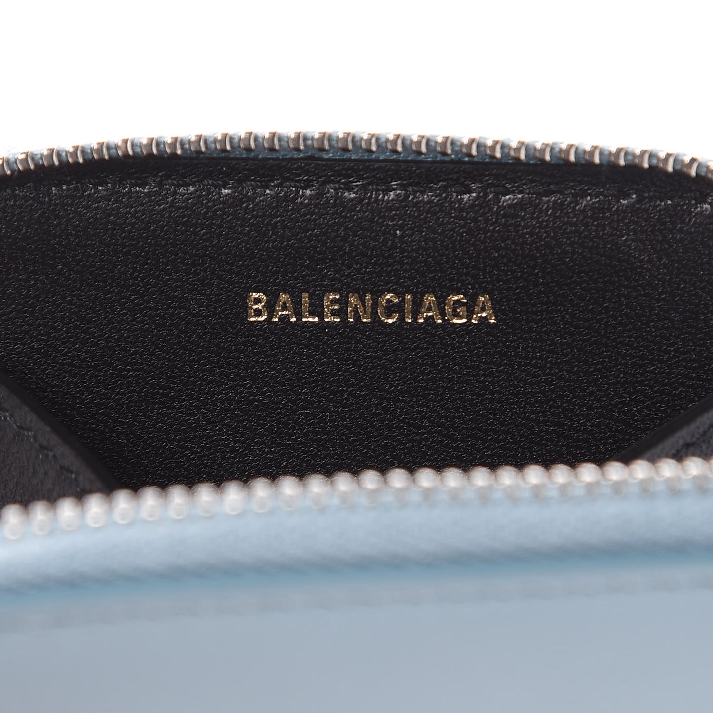 Calfskin Logo Zip Coin Purse Bleu