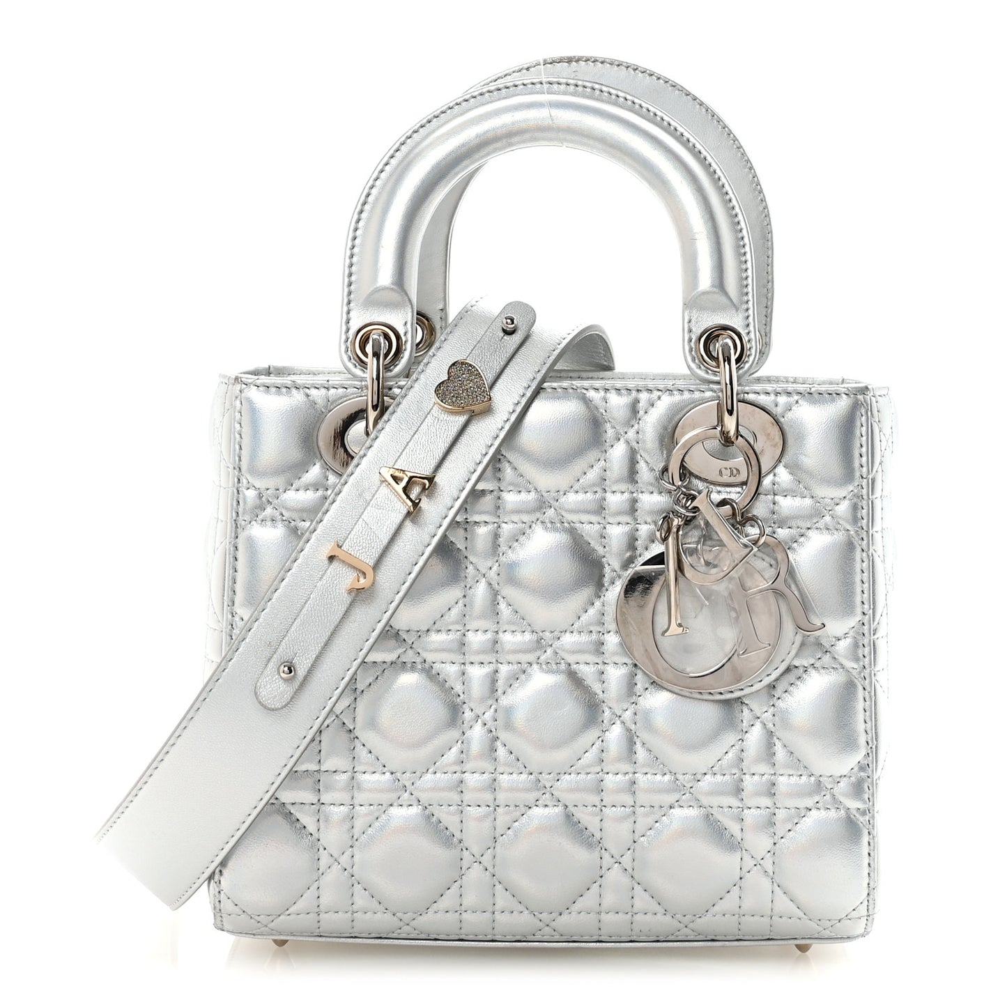 Iridescent Metallic Lambskin Cannage Small My ABCDior Lady Dior Silver