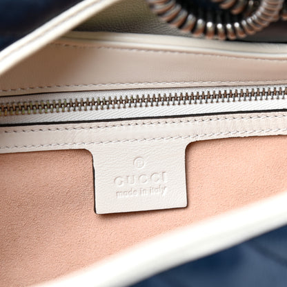 Gucci Vintage Effect Calfskin Matelasse Diagonal Small Torchon GG Marmont Shoulder Bag Blue Agata Mystic White 6 of 10