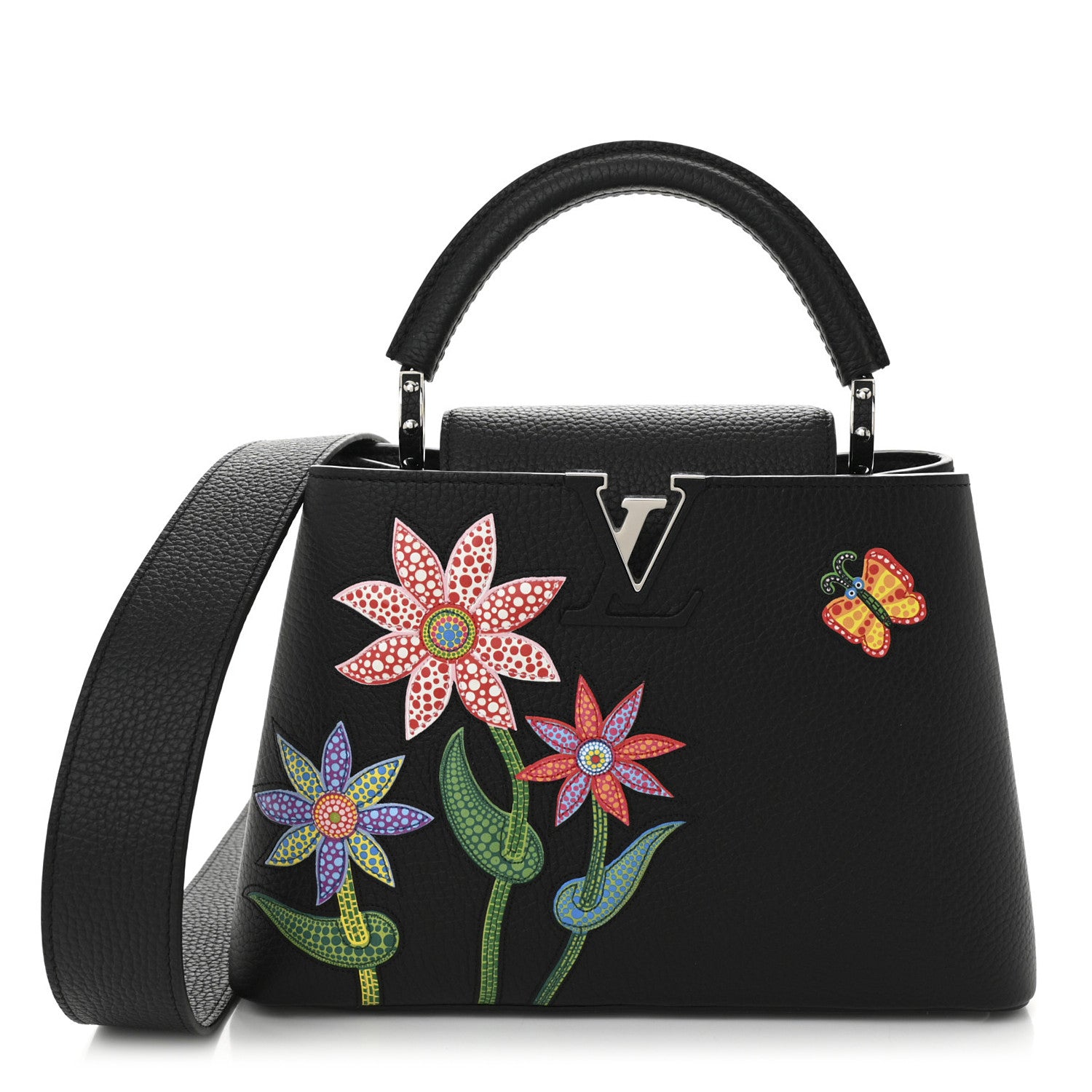 Louis Vuitton LV X YK Taurillon Inlaid Kusama Flowers Capucines BB Black 2 of 19