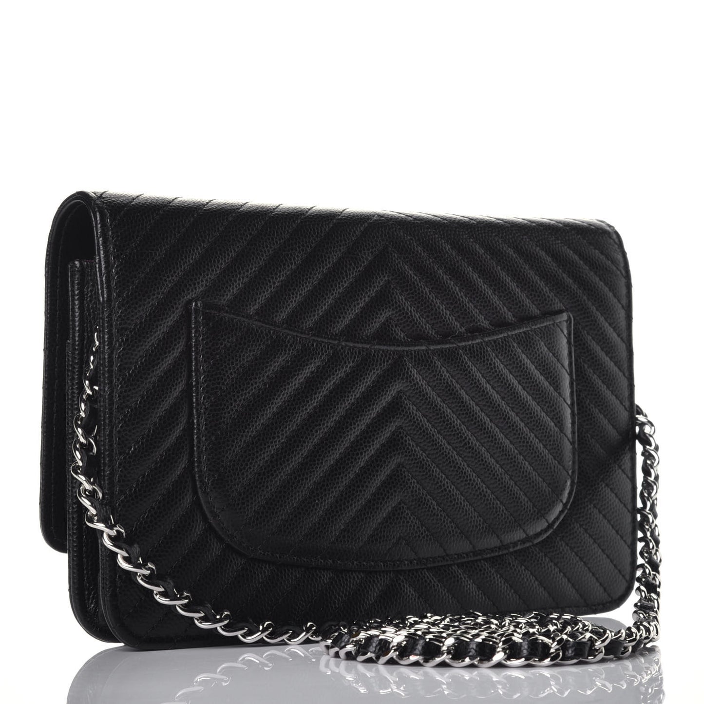 Caviar Chevron Quilted Wallet On Chain WOC Black