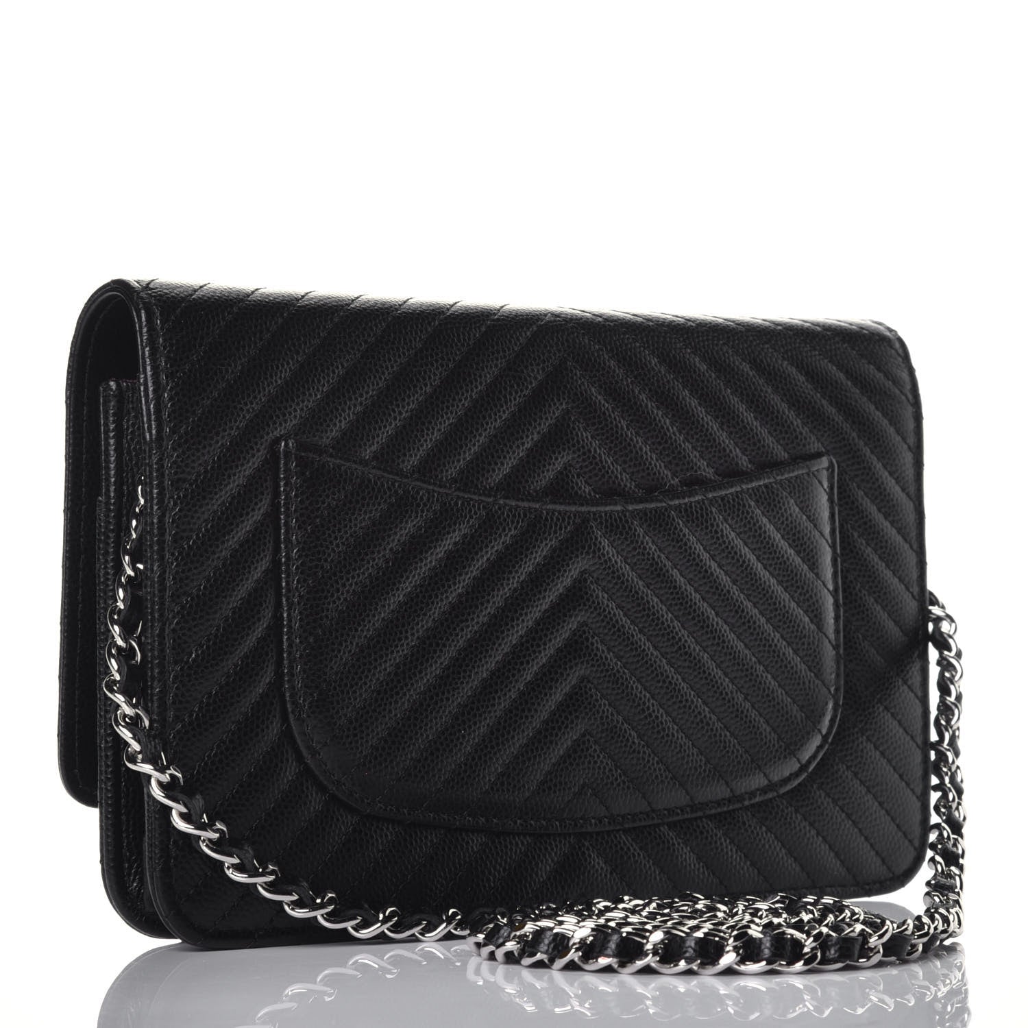 Chanel Caviar Chevron Quilted Wallet On Chain WOC Black 3 of 9