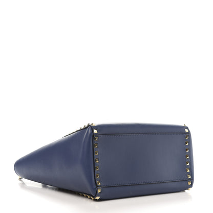 Valentino Garavani Vitello Rockstud Double Handle Tote Indigo 4 of 9