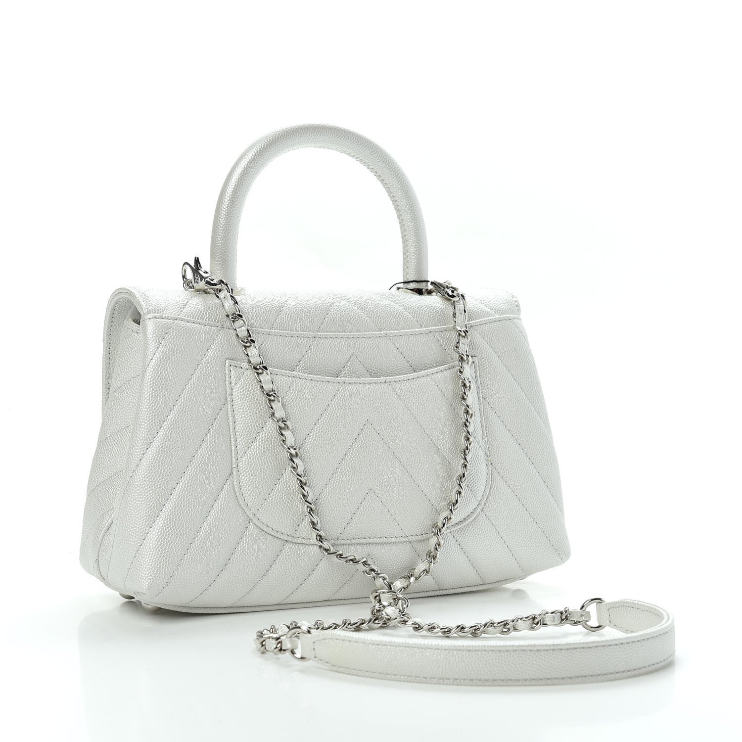 Chanel Iridescent Caviar Chevron Quilted Mini Coco Handle Flap White 3 of 10