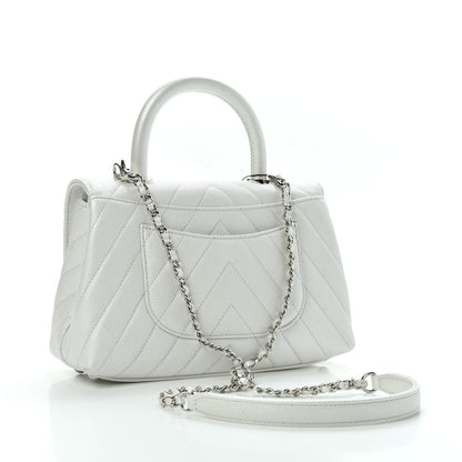 Chanel Iridescent Caviar Chevron Quilted Mini Coco Handle Flap White 3 of 10