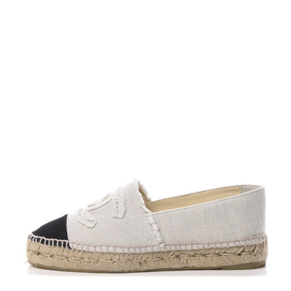 Chanel Linen CC Espadrilles 38 Beige Black 1 of 10