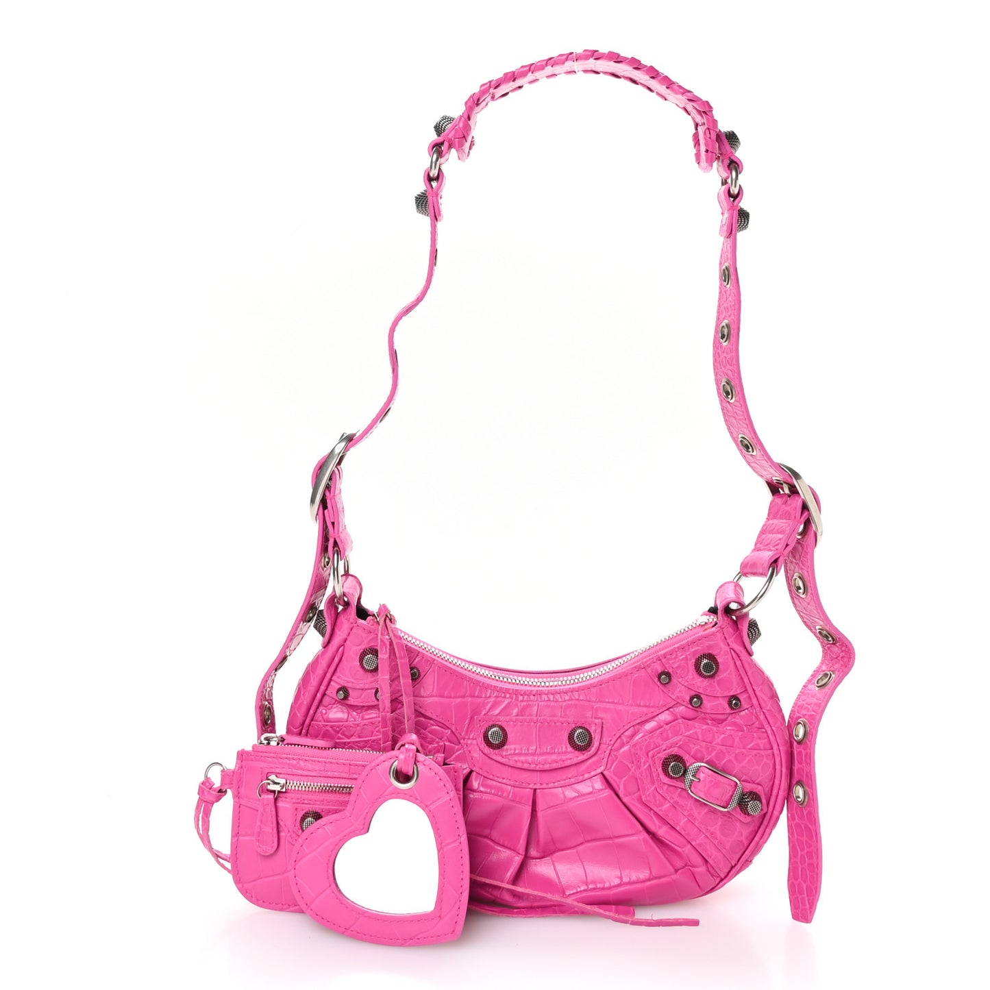Extra Supple Calfskin Crocodile Embossed XS Le Cagole Shoulder Bag Lipstick Pink