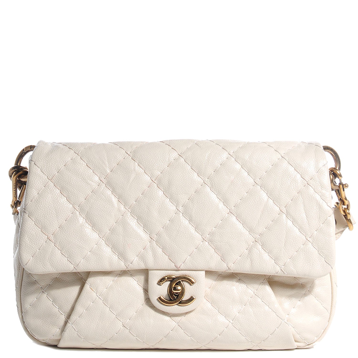 Chanel Crumpled Grained Calfskin Coco Pleats Messenger Flap Ivory 1 of 7