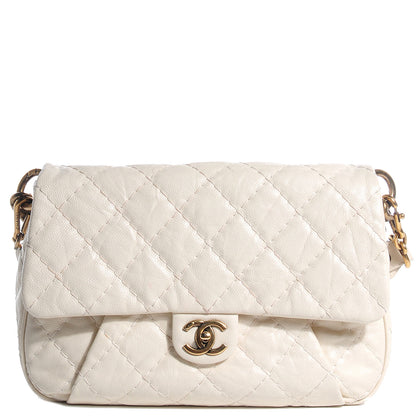 Chanel Crumpled Grained Calfskin Coco Pleats Messenger Flap Ivory 1 of 7