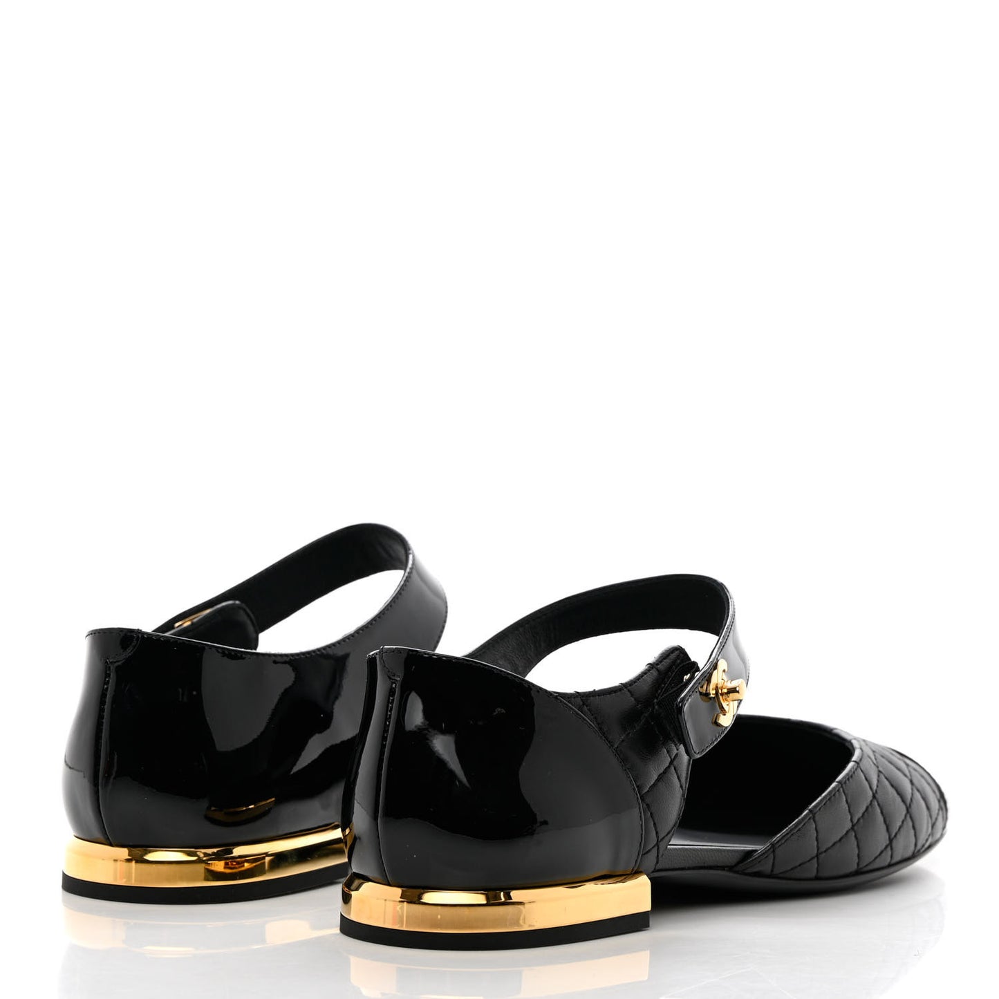 Patent Lambskin Quilted Cap Toe Ballerina Flats 38.5 Black