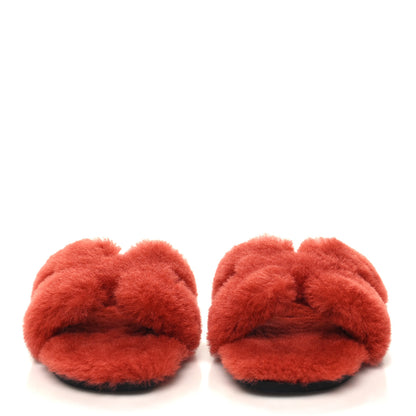 Hermes Woolskin Oran Sandals 37.5 Rouge De Turin 2 of 8