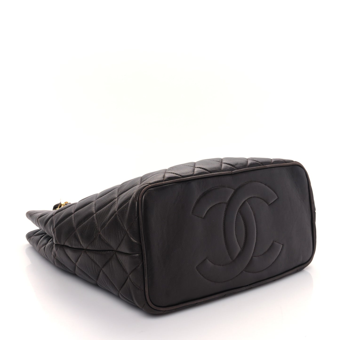 Lambskin Quilted Shopping Tote Brown