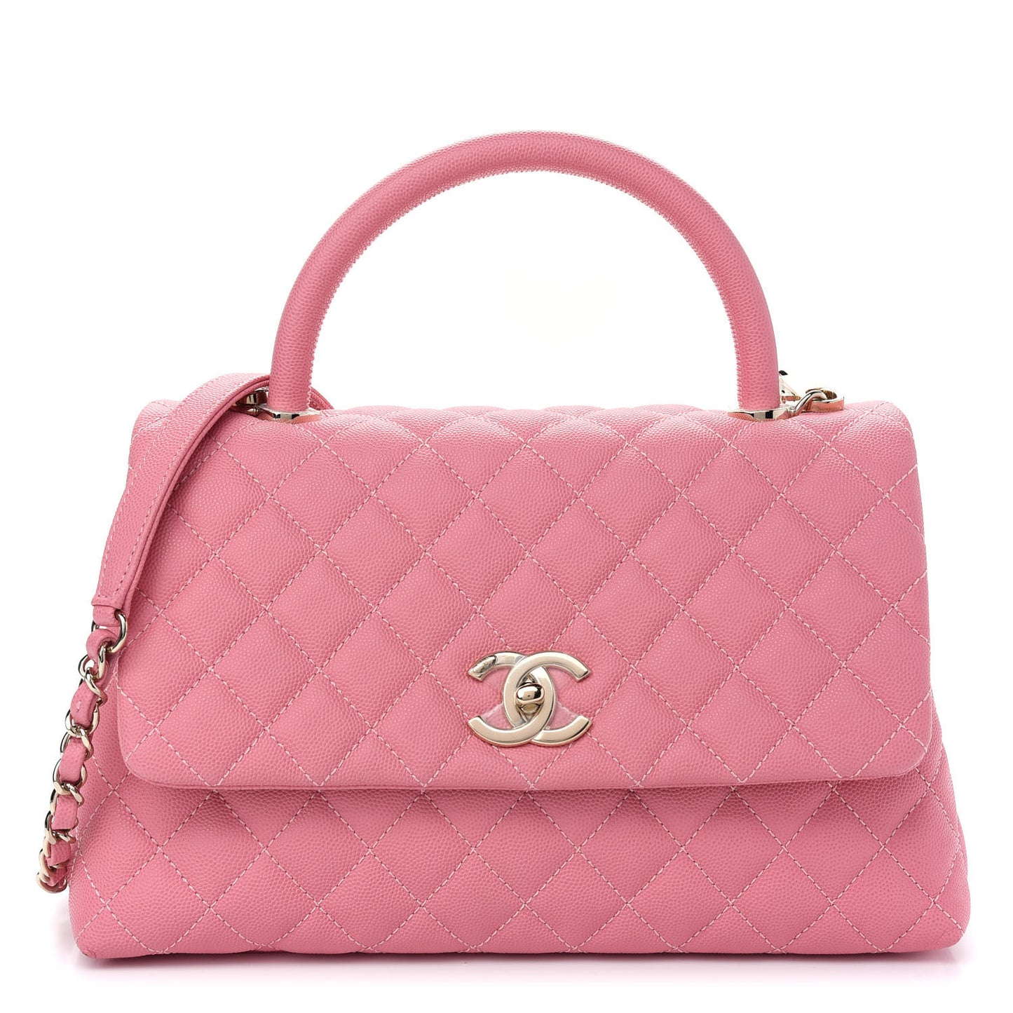 Caviar Quilted Small Coco Handle Flap Pink