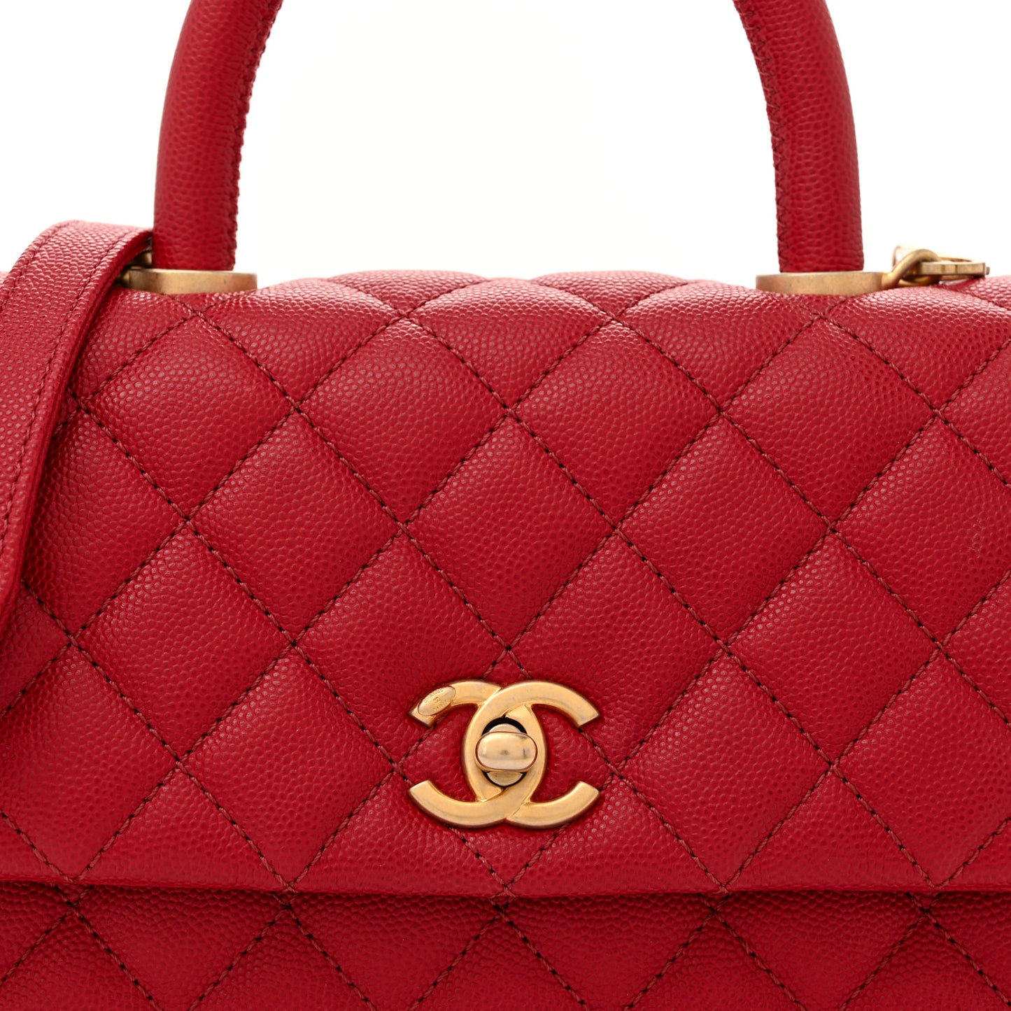 Caviar Quilted Mini Coco Handle Flap Red